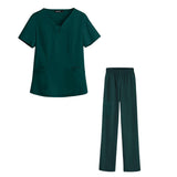 Maxbell women Nurse Uniform Multi Pockets Soft Top Pants Set for Massaging XL green