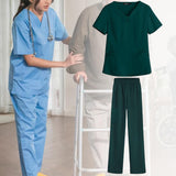 Maxbell women Nurse Uniform Multi Pockets Soft Top Pants Set for Massaging XL green