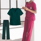Maxbell women Nurse Uniform Multi Pockets Soft Top Pants Set for Massaging XL green