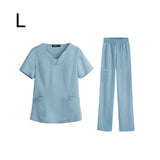 Maxbell women Nurse Uniform Multi Pockets Soft Top Pants Set for Massaging L light blue