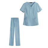 Maxbell women Nurse Uniform Multi Pockets Soft Top Pants Set for Massaging L light blue