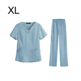 Maxbell women Nurse Uniform Multi Pockets Soft Top Pants Set for Massaging XL light blue