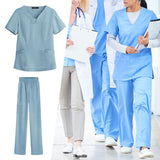 Maxbell women Nurse Uniform Multi Pockets Soft Top Pants Set for Massaging XL light blue