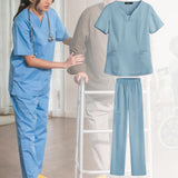 Maxbell women Nurse Uniform Multi Pockets Soft Top Pants Set for Massaging XL light blue