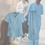 Maxbell women Nurse Uniform Multi Pockets Soft Top Pants Set for Massaging XL light blue