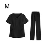 Maxbell women Nurse Uniform Multi Pockets Soft Top Pants Set for Massaging M black