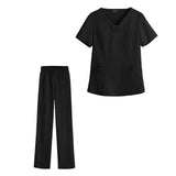 Maxbell women Nurse Uniform Multi Pockets Soft Top Pants Set for Massaging M black