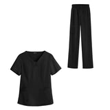 Maxbell women Nurse Uniform Multi Pockets Soft Top Pants Set for Massaging M black