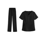 Maxbell women Nurse Uniform Multi Pockets Soft Top Pants Set for Massaging L black