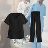 Maxbell women Nurse Uniform Multi Pockets Soft Top Pants Set for Massaging L black