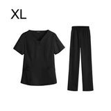 Maxbell women Nurse Uniform Multi Pockets Soft Top Pants Set for Massaging XL black