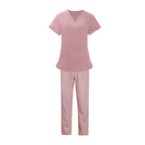 Maxbell Women Nurse Uniform Short Sleeved Top and Pants for Beauty Salon Workwear  XL Pink
