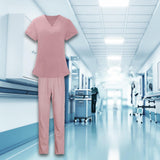 Maxbell Women Nurse Uniform Short Sleeved Top and Pants for Beauty Salon Workwear  XL Pink