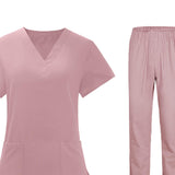 Maxbell Women Nurse Uniform Short Sleeved Top and Pants for Beauty Salon Workwear  XXL Pink
