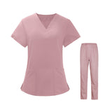Maxbell Women Nurse Uniform Short Sleeved Top and Pants for Beauty Salon Workwear  XXL Pink