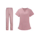 Maxbell Women Nurse Uniform Short Sleeved Top and Pants for Beauty Salon Workwear  XXL Pink