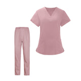 Maxbell Women Nurse Uniform Short Sleeved Top and Pants for Beauty Salon Workwear  XXL Pink