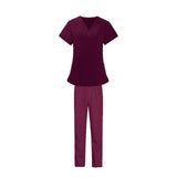 Maxbell Women Nurse Uniform Short Sleeved Top and Pants for Beauty Salon Workwear  XXL Claret