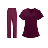 Maxbell Women Nurse Uniform Short Sleeved Top and Pants for Beauty Salon Workwear  XXL Claret