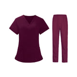 Maxbell Women Nurse Uniform Short Sleeved Top and Pants for Beauty Salon Workwear  XXL Claret