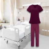 Maxbell Women Nurse Uniform Short Sleeved Top and Pants for Beauty Salon Workwear  XXL Claret