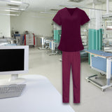 Maxbell Women Nurse Uniform Short Sleeved Top and Pants for Beauty Salon Workwear  XXL Claret