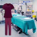 Maxbell Women Nurse Uniform Short Sleeved Top and Pants for Beauty Salon Workwear  XXL Claret