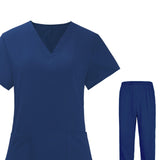 Maxbell Women Nurse Uniform Short Sleeved Top and Pants for Beauty Salon Workwear  XL Blue