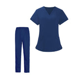 Maxbell Women Nurse Uniform Short Sleeved Top and Pants for Beauty Salon Workwear  XL Blue