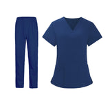 Maxbell Women Nurse Uniform Short Sleeved Top and Pants for Beauty Salon Workwear  XL Blue