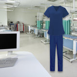 Maxbell Women Nurse Uniform Short Sleeved Top and Pants for Beauty Salon Workwear  XL Blue