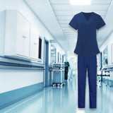 Maxbell Women Nurse Uniform Short Sleeved Top and Pants for Beauty Salon Workwear  XXL Blue