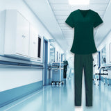 Maxbell Women Nurse Uniform Short Sleeved Top and Pants for Beauty Salon Workwear  XL Green