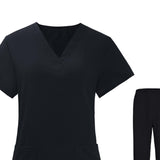 Maxbell Women Nurse Uniform Short Sleeved Top and Pants for Beauty Salon Workwear  XL Black