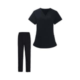 Maxbell Women Nurse Uniform Short Sleeved Top and Pants for Beauty Salon Workwear  XL Black