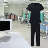 Maxbell Women Nurse Uniform Short Sleeved Top and Pants for Beauty Salon Workwear  XL Black