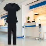 Maxbell Women Nurse Uniform Short Sleeved Top and Pants for Beauty Salon Workwear  XL Black