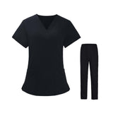 Maxbell Women Nurse Uniform Short Sleeved Top and Pants for Beauty Salon Workwear  XXL Black