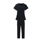Maxbell Women Nurse Uniform Short Sleeved Top and Pants for Beauty Salon Workwear  XXL Black