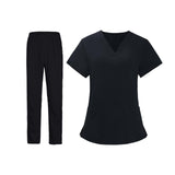 Maxbell Women Nurse Uniform Short Sleeved Top and Pants for Beauty Salon Workwear  XXL Black