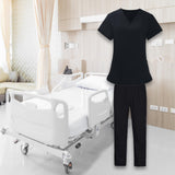 Maxbell Women Nurse Uniform Short Sleeved Top and Pants for Beauty Salon Workwear  XXL Black