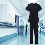 Maxbell Women Nurse Uniform Short Sleeved Top and Pants for Beauty Salon Workwear  XXL Black