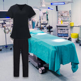 Maxbell Women Nurse Uniform Short Sleeved Top and Pants for Beauty Salon Workwear  XXL Black
