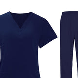 Maxbell Women Nurse Uniform Short Sleeved Top and Pants for Beauty Salon Workwear  XL Navy Blue