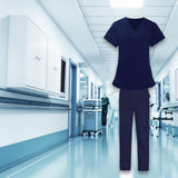 Maxbell Women Nurse Uniform Short Sleeved Top and Pants for Beauty Salon Workwear  XL Navy Blue