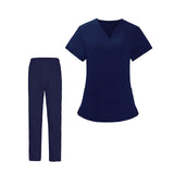 Maxbell Women Nurse Uniform Short Sleeved Top and Pants for Beauty Salon Workwear  XXL Navy Blue