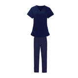 Maxbell Women Nurse Uniform Short Sleeved Top and Pants for Beauty Salon Workwear  XXL Navy Blue