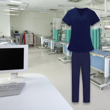 Maxbell Women Nurse Uniform Short Sleeved Top and Pants for Beauty Salon Workwear  XXL Navy Blue