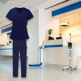Maxbell Women Nurse Uniform Short Sleeved Top and Pants for Beauty Salon Workwear  XXL Navy Blue