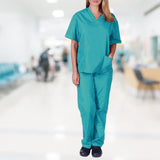 Maxbell Scrubs Set for Women Breathable Scrub Top and Pants Set Nurse Uniform Blue M